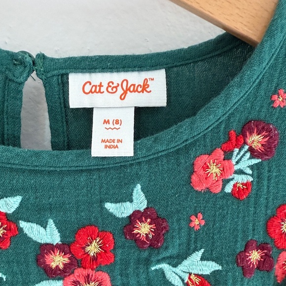 Cat & Jack Dark Green Dress with Floral Embroidery long sleeve - Picture 4 of 6